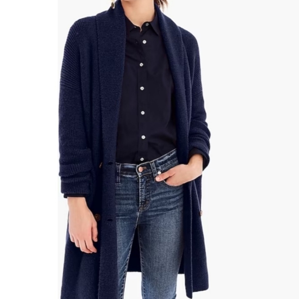 J. Crew Double-breasted Cardigan Coat In Supersoft Yarn Size Small Navy Blue
